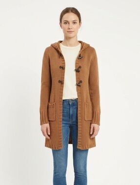 VTG Next Era Chunky Knit Hooded Toggle Cardigan Sweater Duffle Duster Brown L